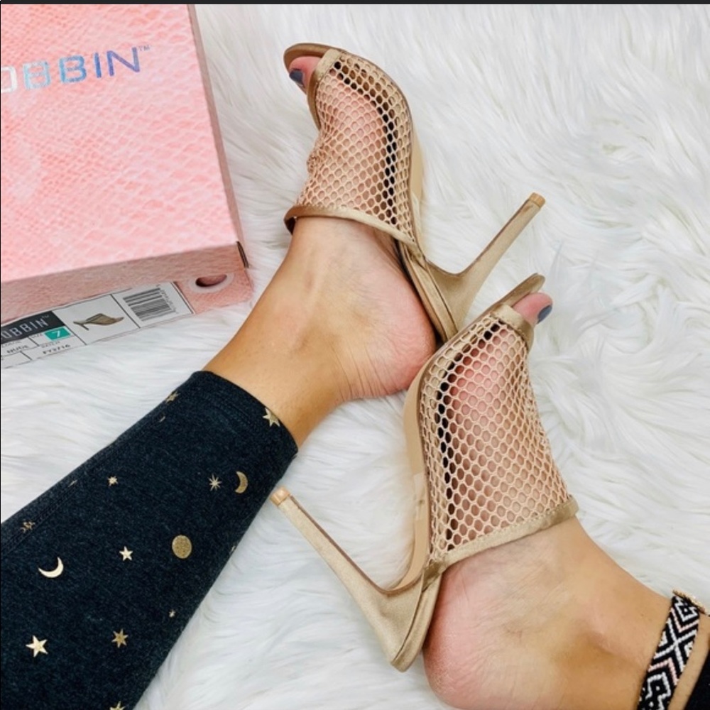 NEW - Women’s Gold Nude Mesh Heels